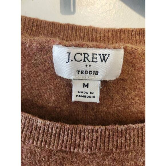 J.Crew Teddie Women's M Carmel Color Crew Neck Wool Cotton Blend - Picture 2 of 4